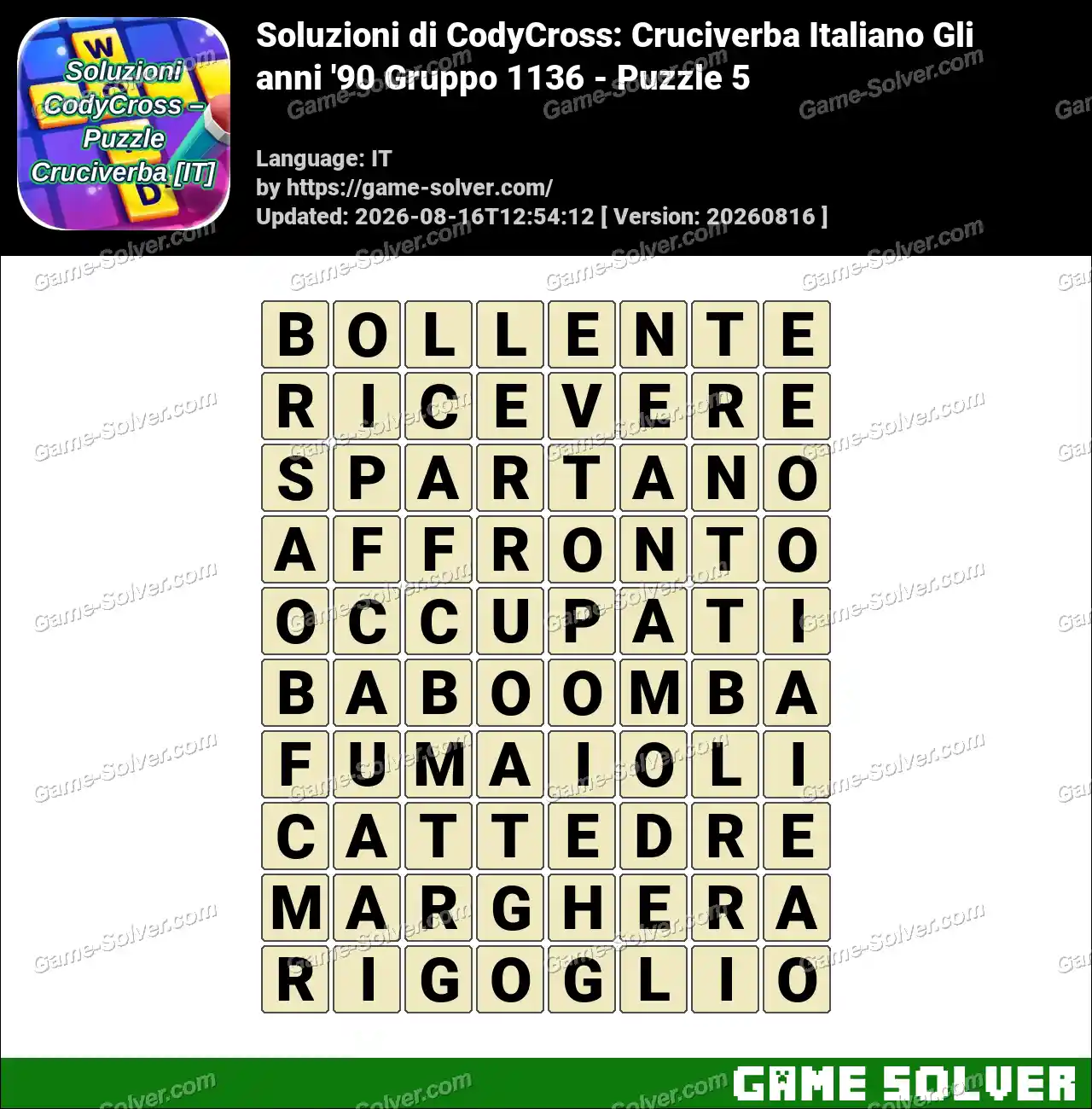 Soluzioni di CodyCross: Cruciverba Italiano Gli anni ’90 Gruppo 1136 – Puzzle 5
